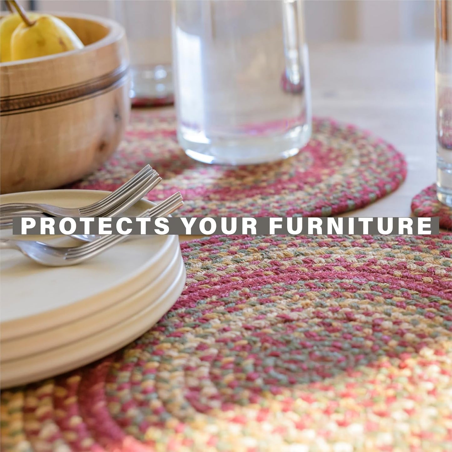 Homespice Cider Barn Jute Braided Trivets for Table, Warm Country Rustic Decor, Set of 3, Red 8" Round Heat Resistant Mats - Rich Colors, Easy to Clean, Durable and Protects Furniture