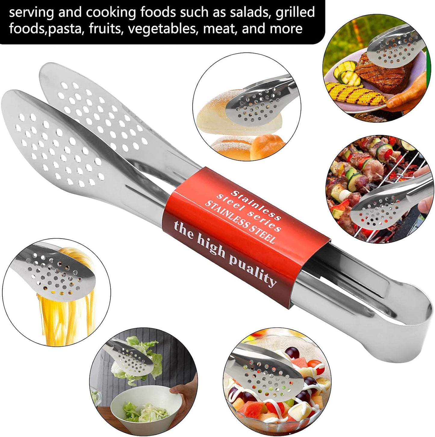 6 Pack Buffet Tongs,Stainless Steel Serving Tongs Serving Utensils 7Inch,9Inch,12Inch