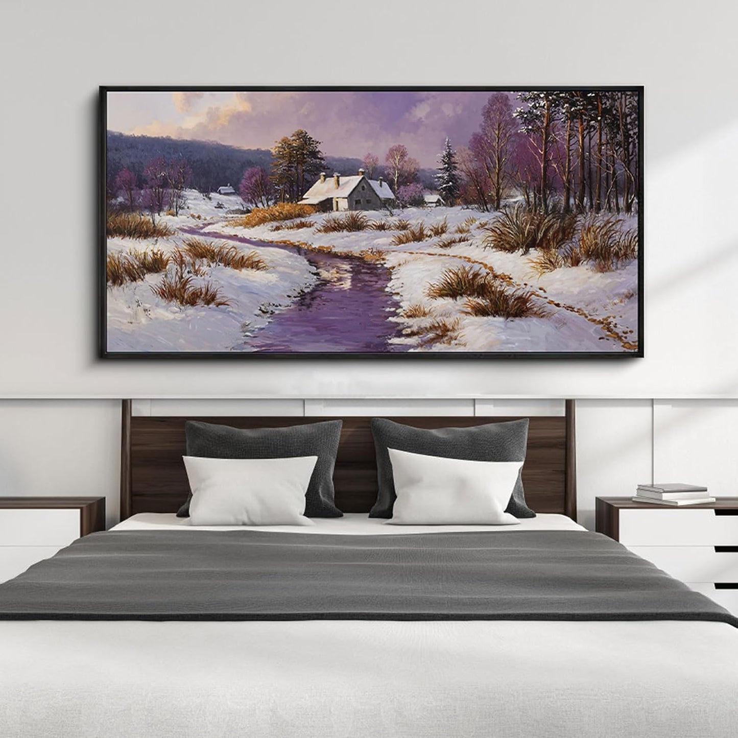 yiijeah Extra Large Canvas Wall Art - Living Room Wall Decor Purple Snowy Country Paintings Framed Wall Pictures Artowrk for Walls Bedroom Nature Rustic Landscape for Office Home Decor