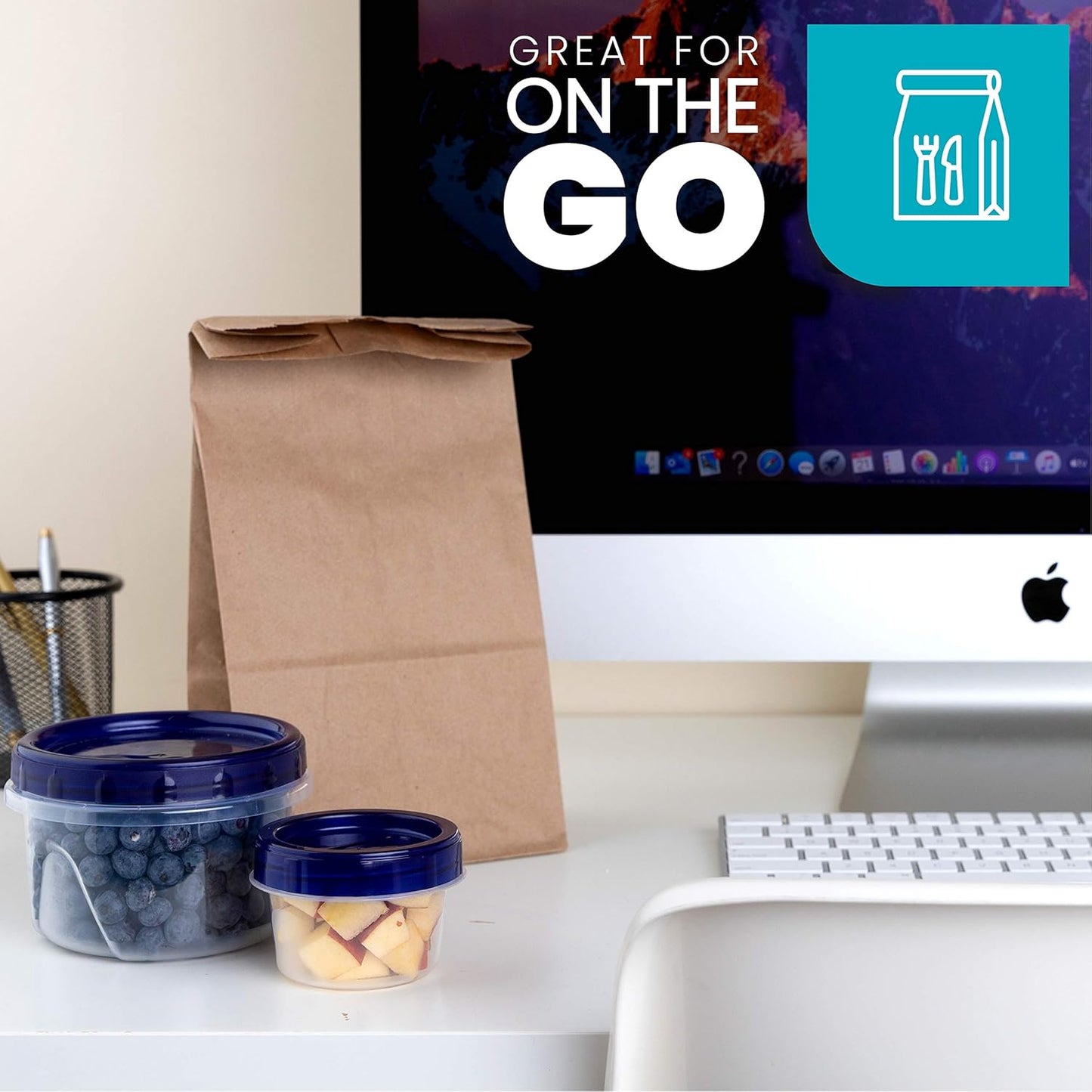 PLASTICPRO [16 oz 10 Pack] Twist Top Deli Containers Clear bottom With blue Top Twist on Lids Reusable, Stackable, Food Storage Freezer Container