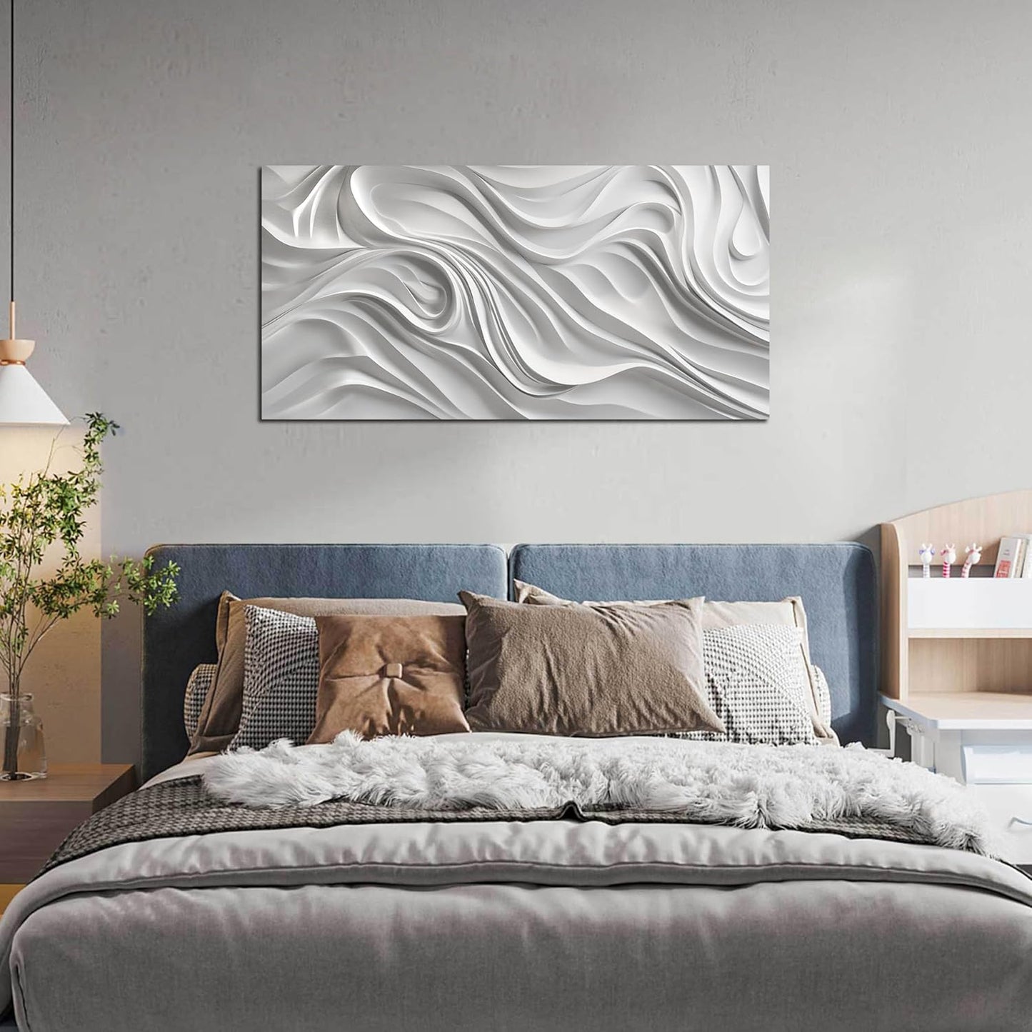 AOZEMI Abstract Canvas Art Wall Decor Modern White Wall Art Prints Large White Artwork for Walls Bedroom Office Kitchen Wall Decor 24" X 48"