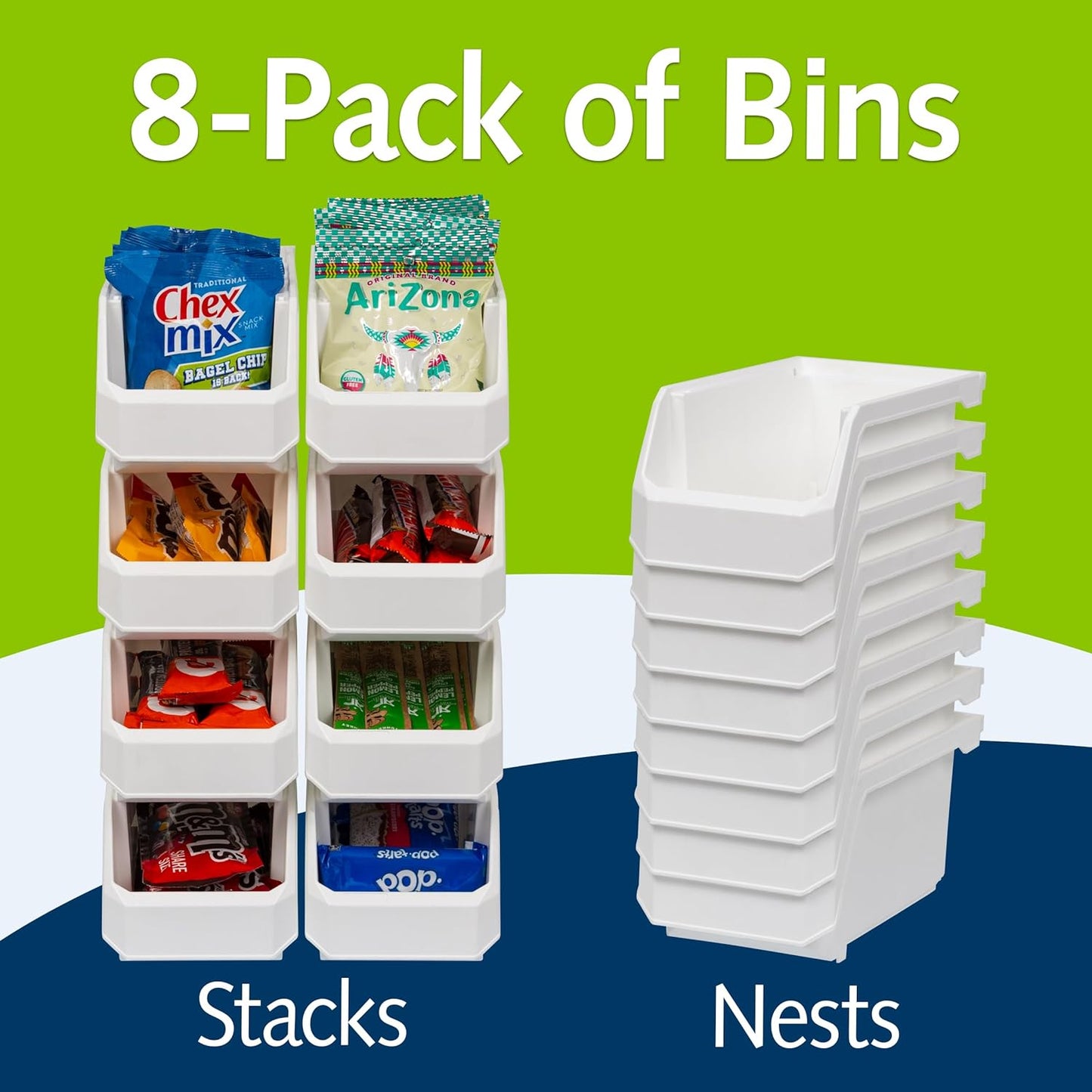 Plastic Containers for Organizing and Storage Bins for Closet, Kitchen, Office, Garage or Pantry Organization, Stackable Bins, Medium (11" x 5" x 5.5"), 8-Pack, White