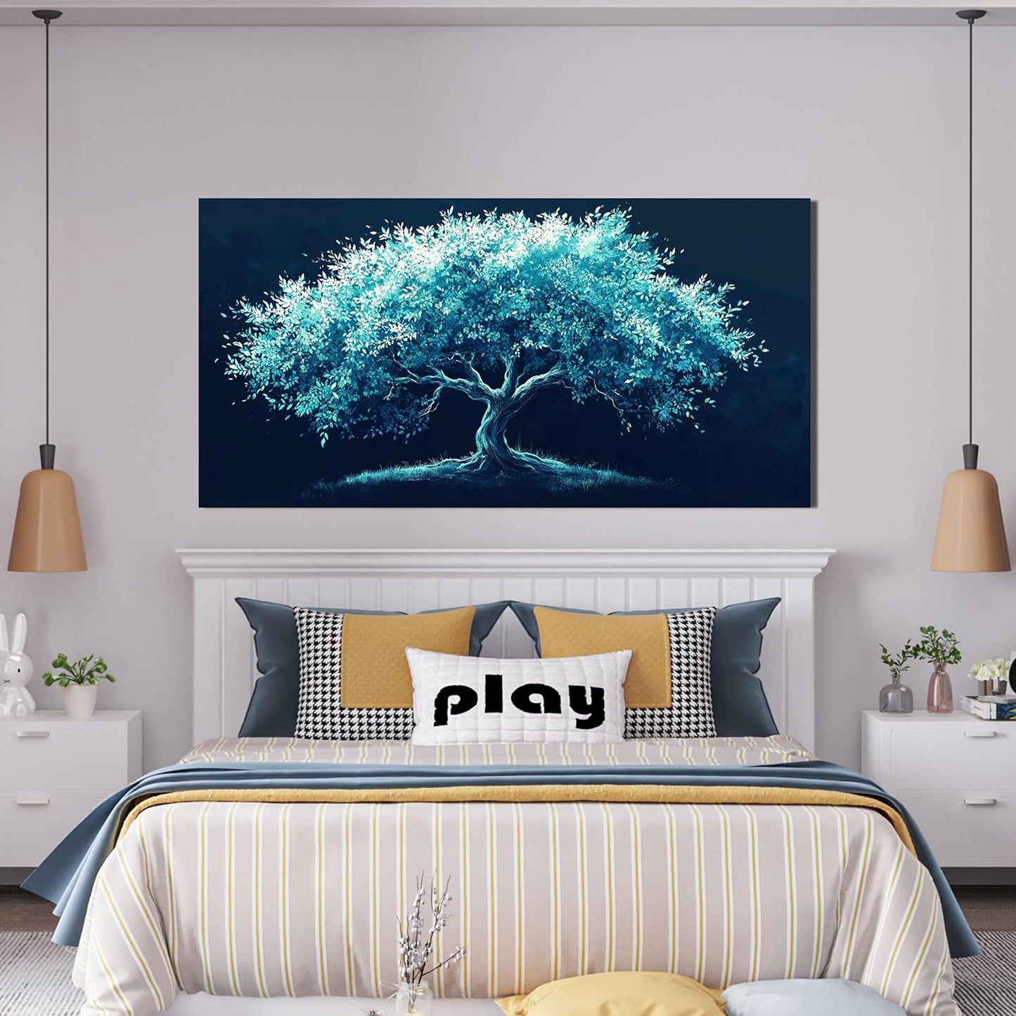 Canvas Wall Art Decor Green Tree of Life Wall Art Decorations Wall Art Pictures for Living Room Modern Bltanical Wall Art Prints 20" X 40" Canvas Art Wall Decor Artwork for Walls Bedroom Office Decor