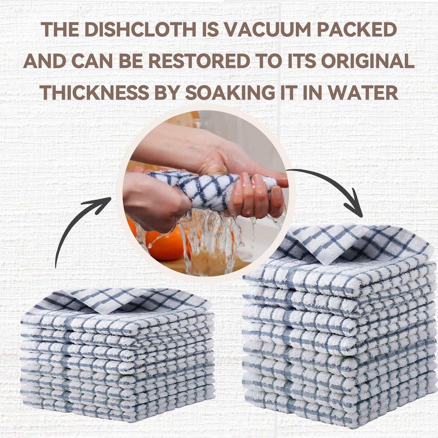 Egles 6 Packs Kitchen Dishcloths, 100% Cotton Grid Terry Dish Cloths 12" x 12" Ultra Soft Super Absorbent Dishrag Reusable Dishcloth, Multi-Purpose Quick Drying Hand Dish Towel Set with Hanging Loop