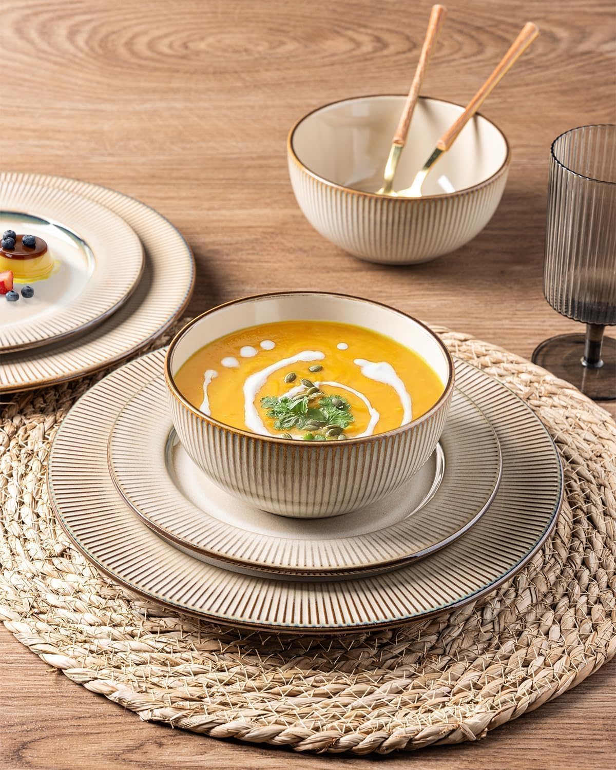 GBHOME Ceramic Dinnerware Sets, 18 Piece Embossed Elegant Stoneware Plates and Bowls Sets, Housewarming Wedding Gift | Dishwasher & Microwave Safe | Dishes Set Service for 6