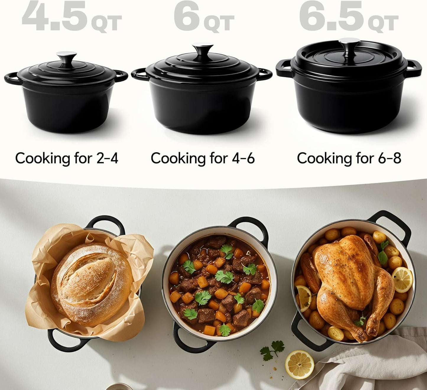 6 Quart Dutch Oven Pot with Lid, Non Stick Enameled Cast Iron Dutch Oven for Bread Baking, Heavy-Duty, Oven Safe Ceramic Cookware Up to 500°F for Baking, Braising, Stews, Roasting, Black