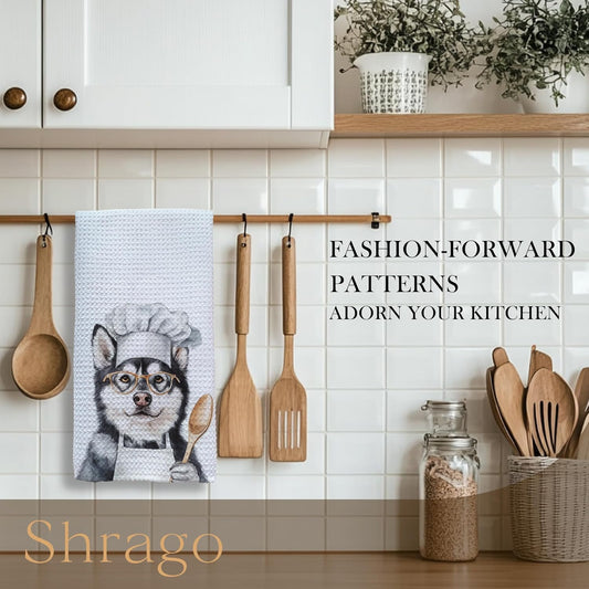 Funny Husky Chef Kitchen Towels, Gifts for Husky Lovers Dish Tea Towels for Kitchen, Chef Gifts for Men Women Decorative Hand Towel, Dog Mom Dad Gift, 16x24 Inch