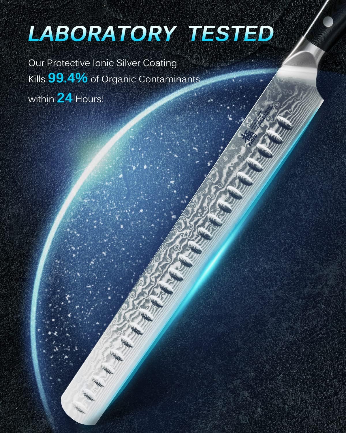 KYOKU Gin Series 12" Brisket Slicing Knife, Meat Carving Knife with Silver PVD Coating Mosaic Pin Handle for Professional Chef & Home Cook, Japanese VG10 Steel Slicer for Meat Fruit Vegetables