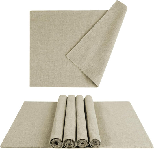 MANSPHIL Cloth Placemats Set of 6 Double Layer Thick Fabric Table Mats Faux Linen Place Mats Heat Resistant Washable Wrinkle Free Dining Kitchen Table Decor - 13x19 Inch Beige Oeko Tex Placemat