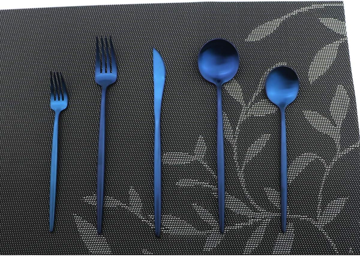 Iridescent Blue Flatware 20 Pieces Tableware Set Cutlery Set Dinnerware Anti-rust Utensil Set,Salad Spoons Knives and Dessert Forks, Silverware Service for 4