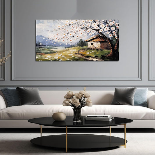 Large Canvas Wall Art for Living Room Farmhouse Decor Pictures Abstraction Landscape Wall Art Decor Prints Plum Blossom Artwork Countryside Canvas Painting Wall Decor for Bedroom with Frame 20x40 IN