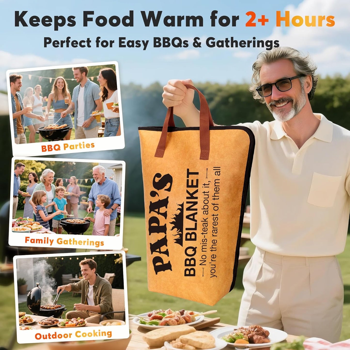 Gifts for Grandpa Papa BBQ Blanket for Resting Meat, Grandpa Grilling Gifts for Birthday Christmas Thanksgiving from Grandkids, 21in Meat Resting Blanket Insulated Reusable Wide Mouth Meat Resting Bag