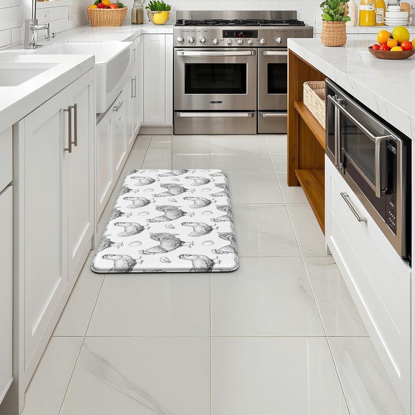 Farmhouse Kitchen Mat Rooster Rugs for Kitchen Floor Anti Fatigue Mat for Standing Desk Office Kitchen Floor Mats Non Slip Waterproof 17.3 x 29 x 0.47 inch