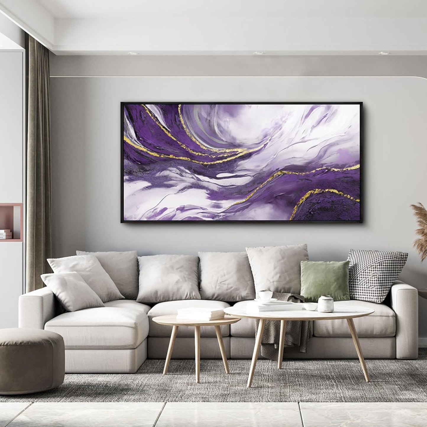 yiijeah Purple Abstract Canvas Wall Decor for Living Room - Purple and Gold Large Picture Framed Artwork for Walls Bedroom Office Home Decor Modern Boho Wall Art