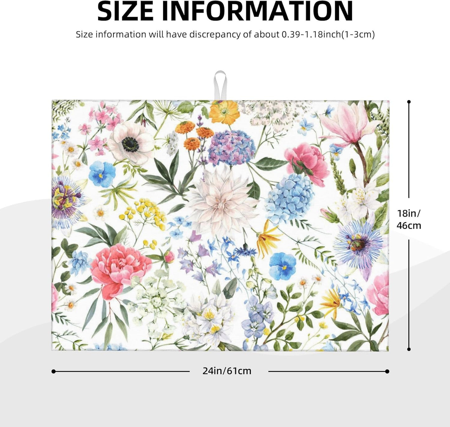 Colorful Flowers Dish Drying Mat for Kitchen Counter, 18"x24" Microfiber Absorbent Fast Dry Mat, 2Pcs Dish Mat Faucet Mats Sets, Large Drying Kitchen Mat Kitchen Drying Pad Coffee Bar Decor Gifts