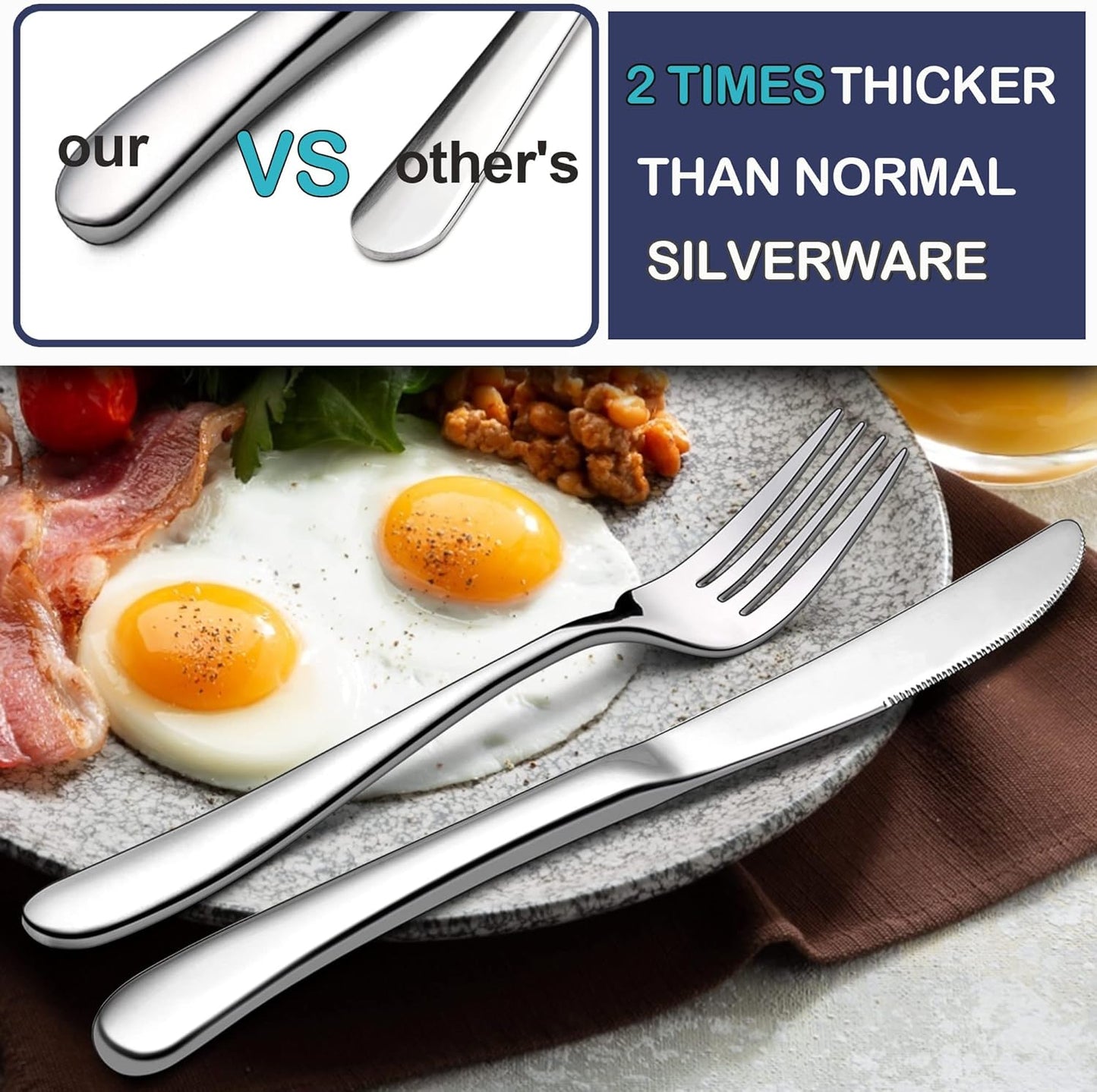 48-Piece Heavy Duty Silverware Set with Steak Knife for 8, LIANYU Stainless Steel Flatware Set, Fancy Thick Cutlery Eating Utensils Include Forks Knives Spoons, Mirror Finished, Dishwasher Safe