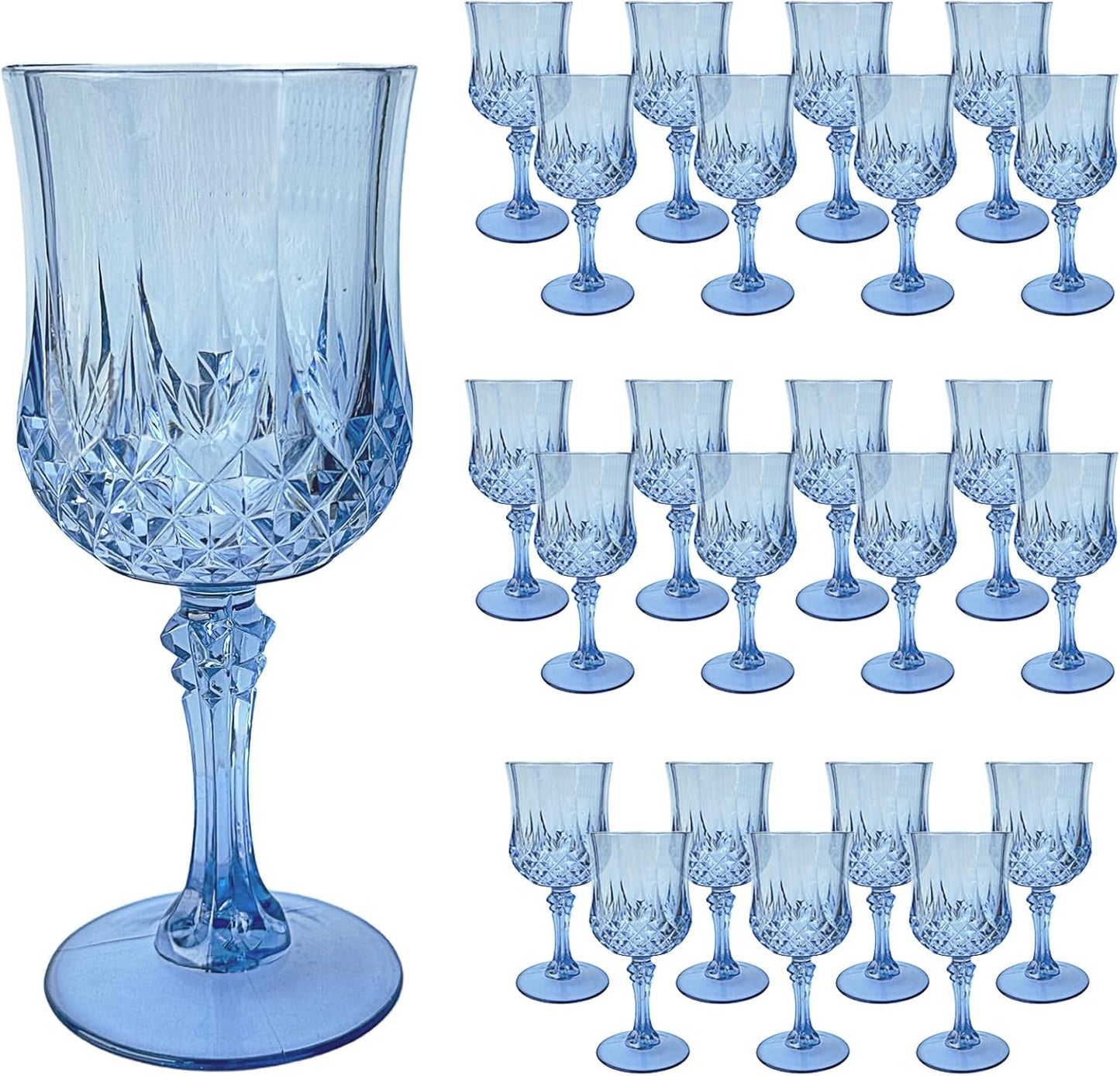 24 PCS Blue Plastic Wine Glasses,Reusable Plastic Wine Glasses,Blue Goblet Glass,Durable and Sturdy Cups Can Be Used for Various Parties Such as Weddings!