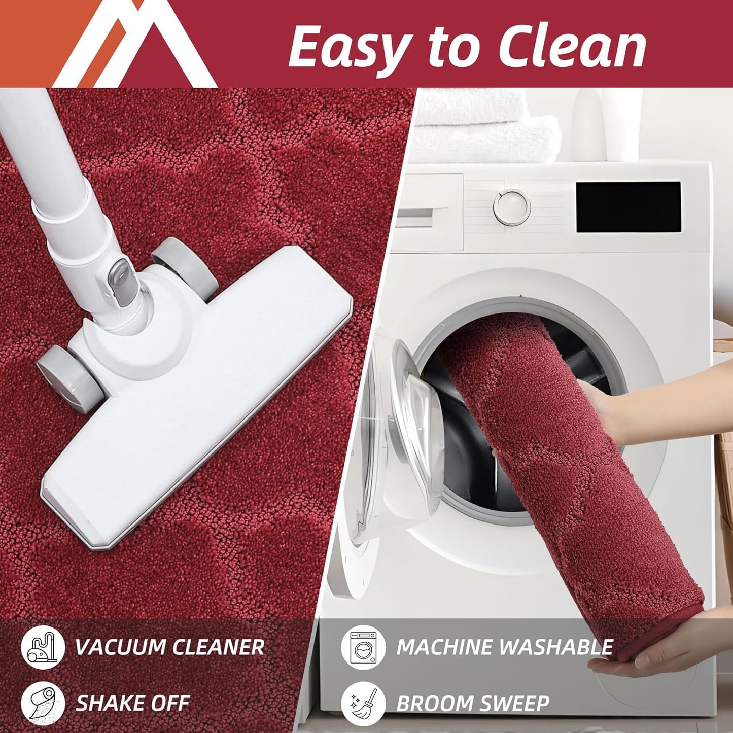 COSY HOMEER-Kitchen-Rugs 20"x48" Non-Slip Absorbent Soft Kitchen Runner Rug Polyester Kitchen Mats for Floor Washable Kitchens Standing Floor Mat for Sink Mat,Hallway,Laundry,Red