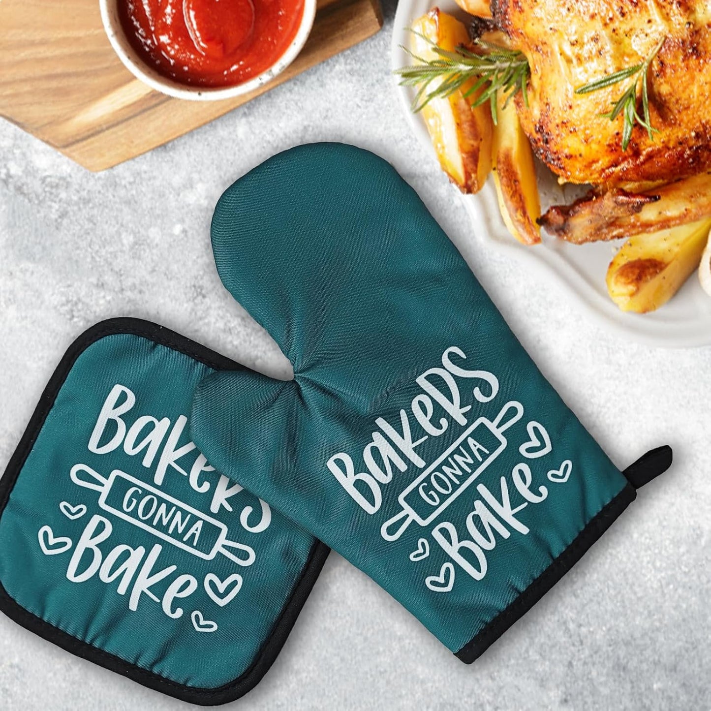 Funny Baker Oven Mitts and Pot Holders（Set of 2） Bakers Gonna Bake Heat Resistant Mitts for Kitchen Decor Silicone Non-Slip Oven Mitts Novelty Kitchen Baking Gifts for Women Men Bake Lover