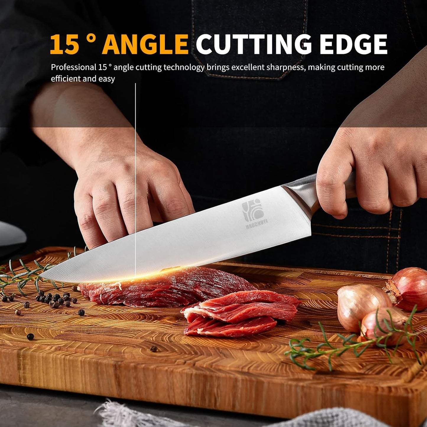 Premium Quality 14-Piece Knife Set with Block, Professional Chef Knife Set - Ultra-Sharp Kitchen Knives with Ergonomic Wood Handle, Ideal for Home, Outdoor, Camping, BBQ, and Gifts for Men