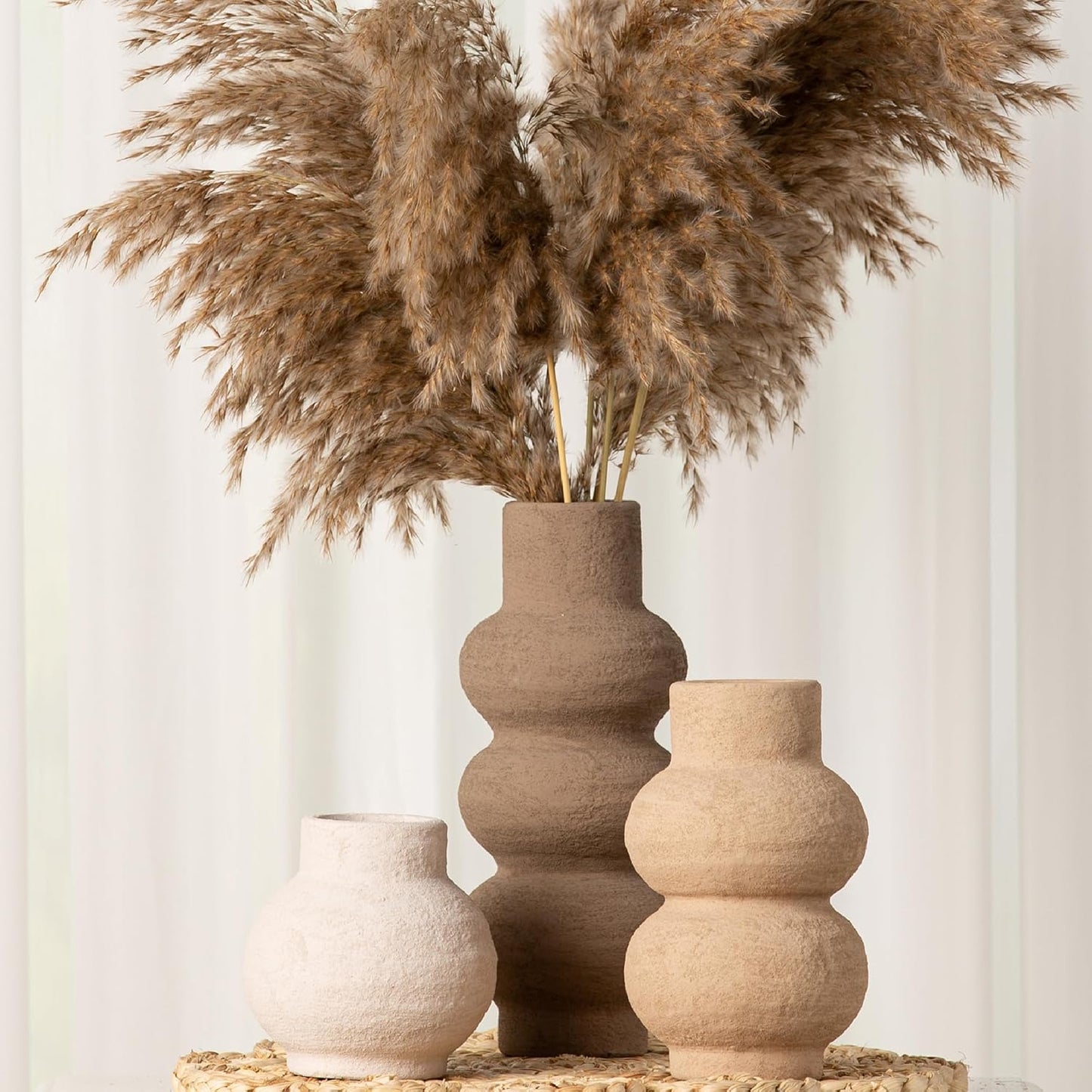 Ceramic Vase Home Table Decor - Flower Vase Set of 3 Living Room Kitchen Decorations Farmhouse Modern Rustic Vases Decorative Centerpiece for Shelf Bedroom Office Bathroom Dining Coffee Desk