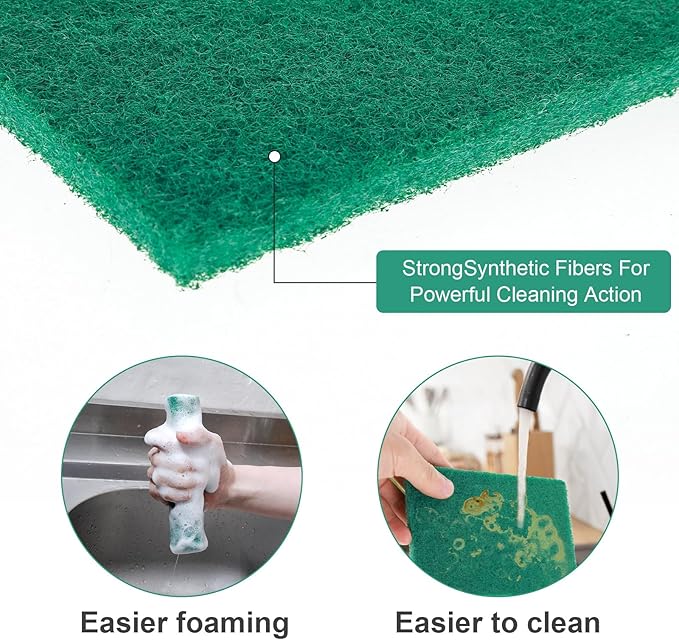 50pcs Heavy Duty Scouring Pads,4 x 6 x 0.35 Inches Green Reusable Household Scrubing Pad,Non-Scratch Thickening Cleaning Dishware Scrub Pads for Home Kitchen Utensils,Pots and Pans and Metal Grills