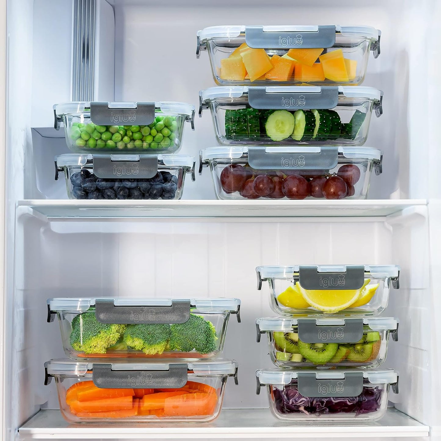 Igluu Meal Prep Glass Food Storage Containers 10 Pack, Meal Prep Containers with Snap Lock Leakproof Lids, Reusable Microwave safe BPA-free Lunch Boxes (10 Containers & 10 Lids) 35.5oz & 12.5oz
