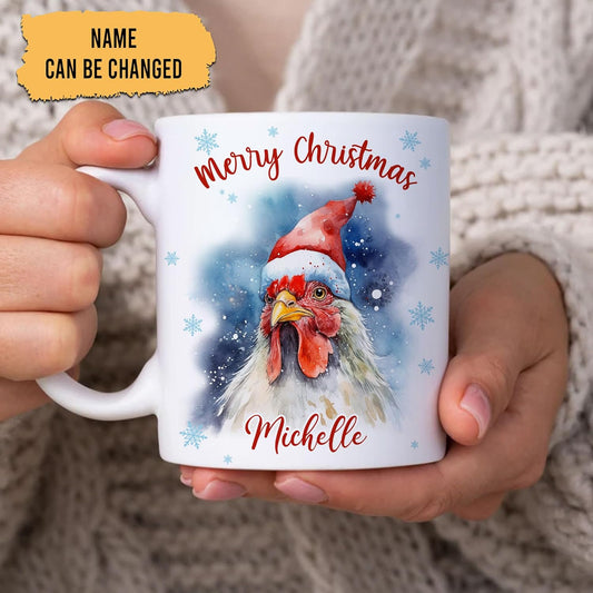Hyturtle Personalized Gifts Chicken Lover - Chicken Wearing Santa Hat Custom Name Ceramic Coffee Mug Cup 11oz - Cute Animal Lovers Gifts For Women, Girl kids Family On Birthday, Christmas