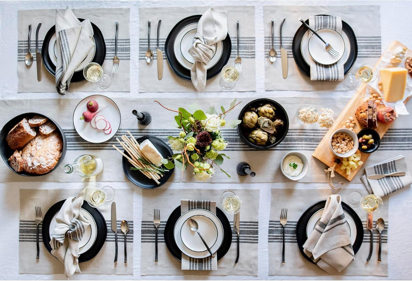 Solino Home Linen Table Runner 90 Inches Long - 100% Pure Linen Black and Natural Farmhouse Table Runner 14 x 90 Inch for Dining, Fall, Autumn, Halloween, Thanksgiving