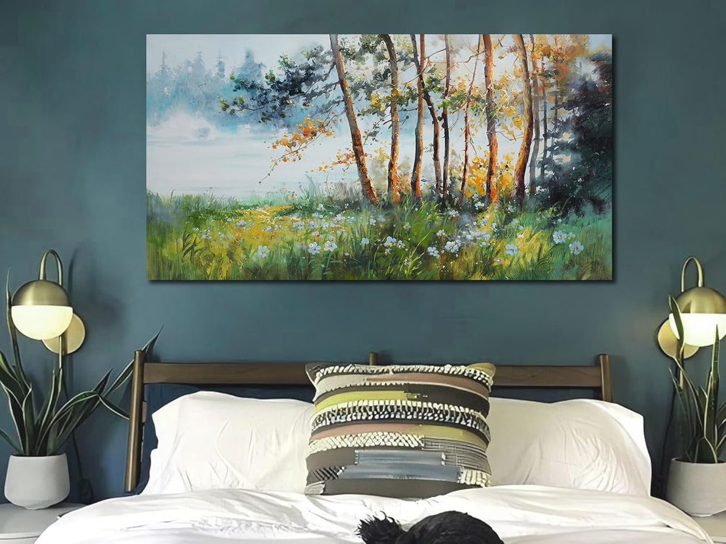 Ardemy Tree Canvas Wall Art Green Forest Pictures Wall Decor Living Room Landscape Textured Nature Paintings Artwork Bedroom Dining Room Kitchen Home Office, 48"x24"