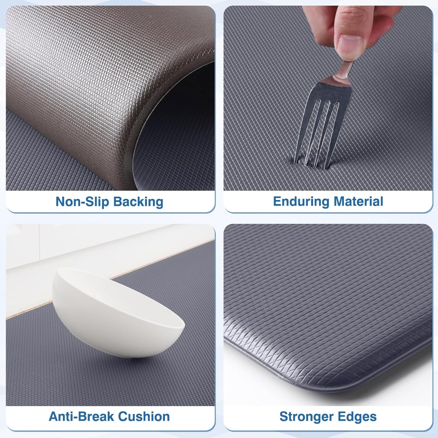 StepRite Kitchen Mats, 2PCS Kitchen Rugs, Cushioned Anti Fatigue Kitchen Mats for Floor, Non-Slip Standing Desk Mat, Waterproof Kitchen Rug Set for Kitchen, Floor, Office, 17.3"x30"+17.3"x59", Grey