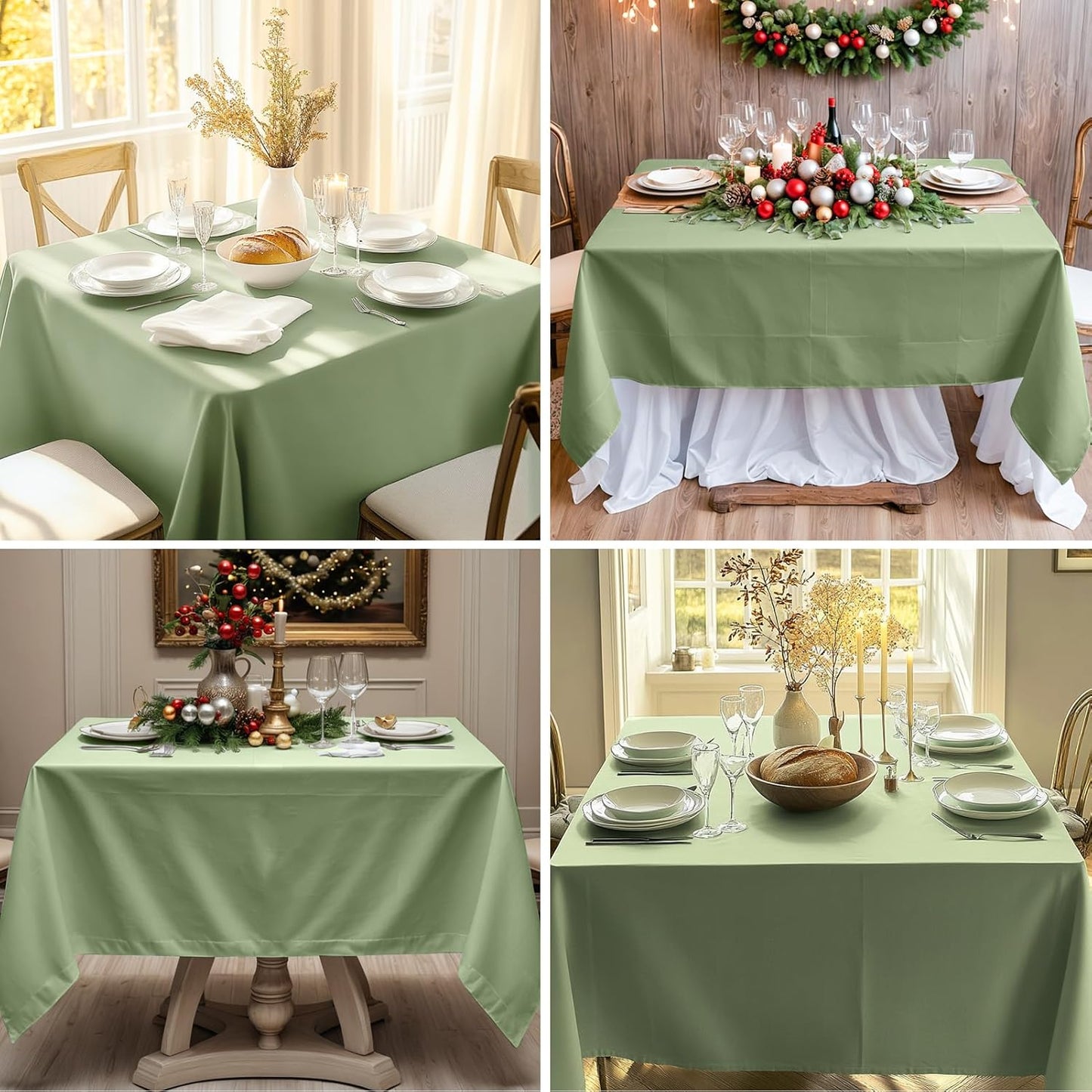 Square Tablecloth 52 x 52 Inch Sage Green Tablecloths Stain-Wrinkle Resistant Washable Polyester Table Cloths for Holiday, Buffet Parties, and Weddinge 1pack