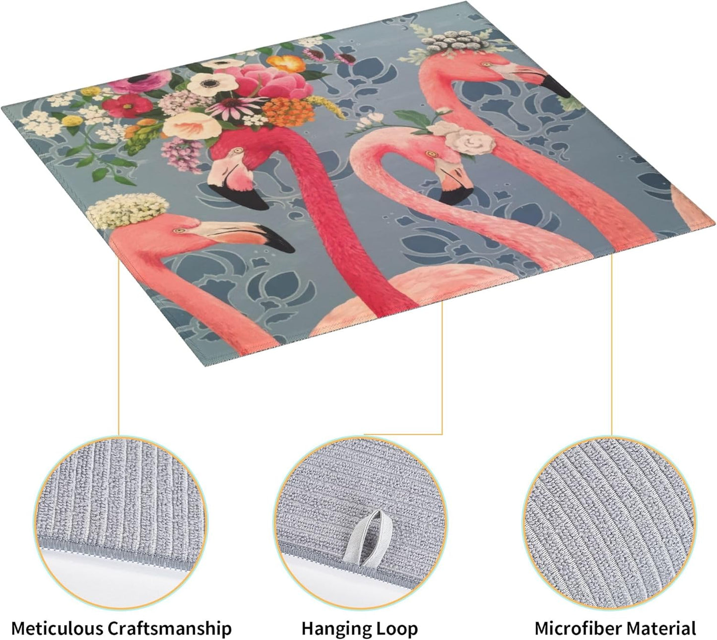 Flamingo Flowers Dish Drying Mat 16x18 Inch, Microfiber Absorbent Fast Dry Mat Large Dish Mat Drying Kitchen Mat, Kitchen Drying Pad for Kitchen Counter Coffee Bar Decor Gifts