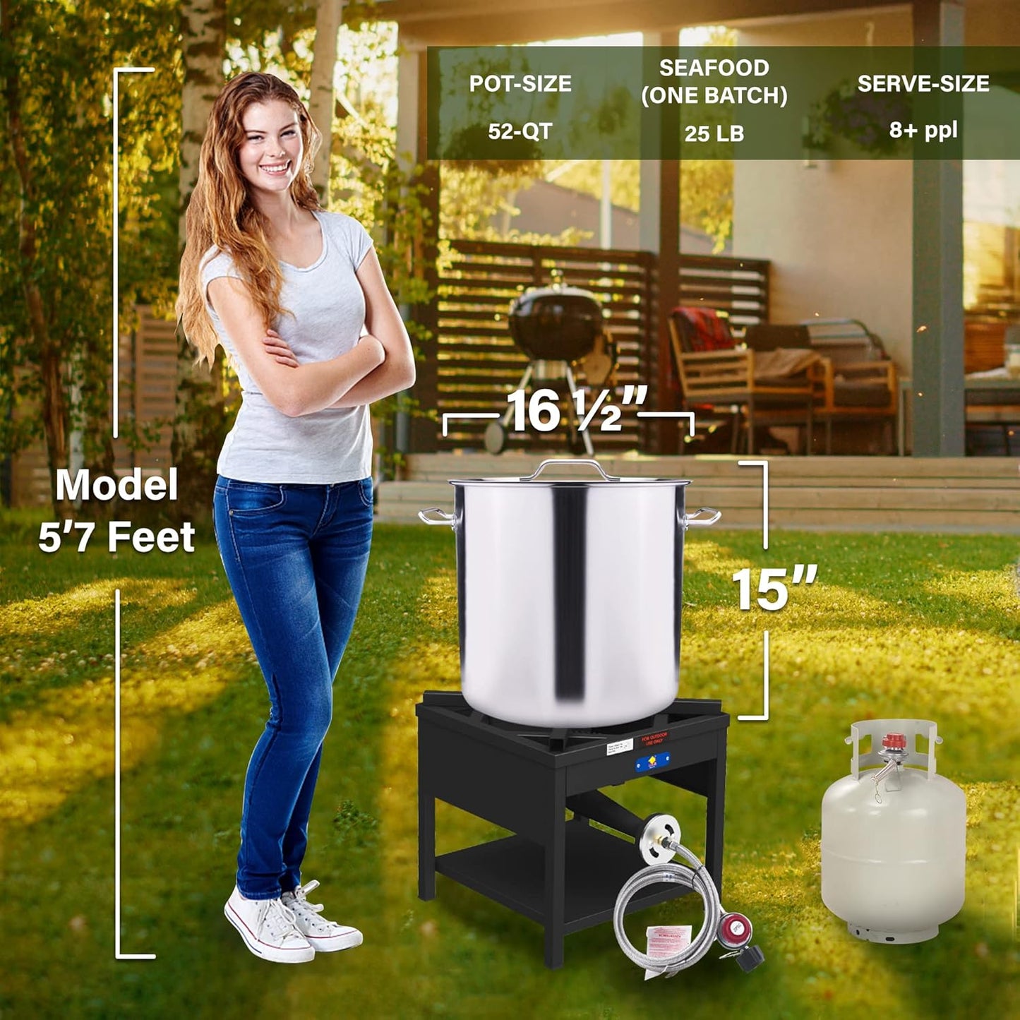 ARC 52QT Stainless Steel Stockpot for Crab Seafood Boiler Crawfish Pot with Basket and Steamer Rack, Outdoor Cooking Pot for Lobster Shrimp Boiling, Turkey Fryer and Tamales Steamer, 13 Gal