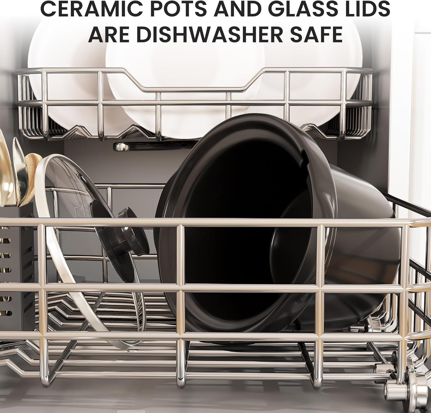 Sunvivi Slow Cooker, Triple Slow Cooker Buffet Server and Food Warmer, 3-Section 1.5-Quart Upgraded Oval Ceramic Pot with Stainless Steel Lid Rests, 3 Spoons, Total 4.5 QT