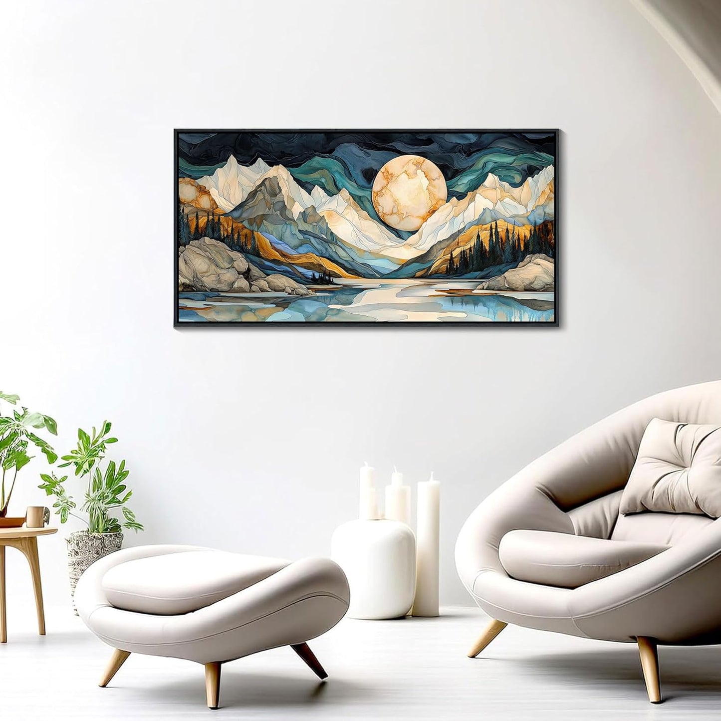 JEAWA Framed Canvas Wall Art - 20x40 Inchs Abstract Painting Decor, Textured Mountain Pictures as Gifts for Friends, Modern Art Prints for Bedroom Living Room Bathroom Home Decoration