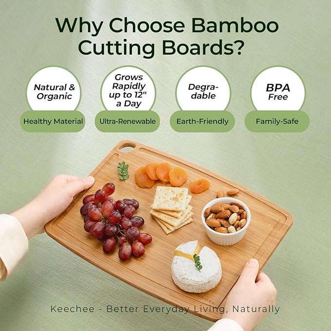 Dishwasher Safe Carbonized Bamboo Wood Cutting Boards for Kitchen with Juice Groove, Wooden Charcuterie & Chopping for Fruit, Vegetables & Cheese, Durable, Lightweight, Water-Resistant
