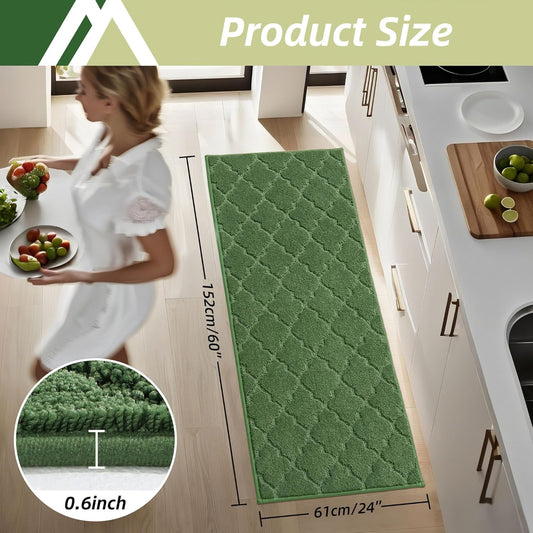 COSY HOMEER-Kitchen-Rugs-Non-Slip-Washable 24"x60" Absorbent Kitchen Runner Rug Polyester Kitchen Mats for Floor Soft Standing Floor Mats for Sink Mat,Hallway,Laundry,Green