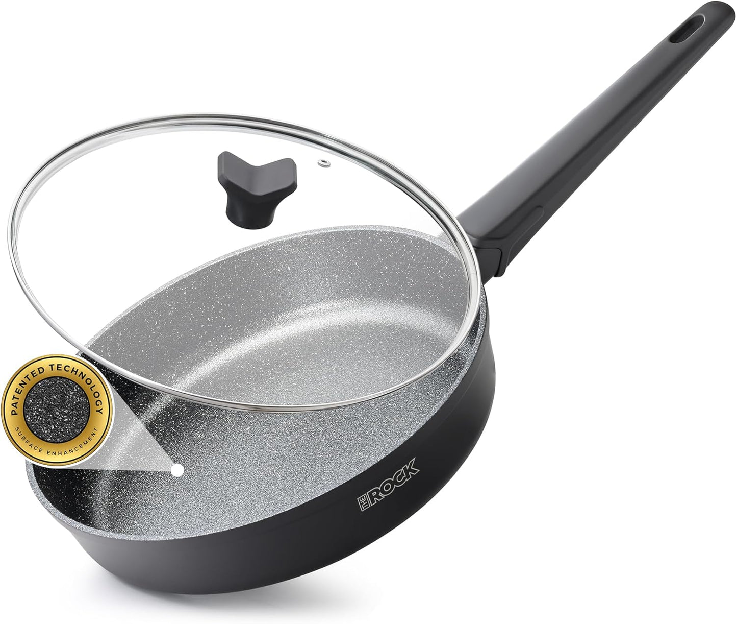 THE ROCK SOHO 8-Inch Non Stick Frying Pan with Lid – Nothing Sticks, Never Warps, Lasts Longer, Healthy Skillet with Heat-Resistant Handle, PFOA Free, Oven & Dishwasher Safe, Black