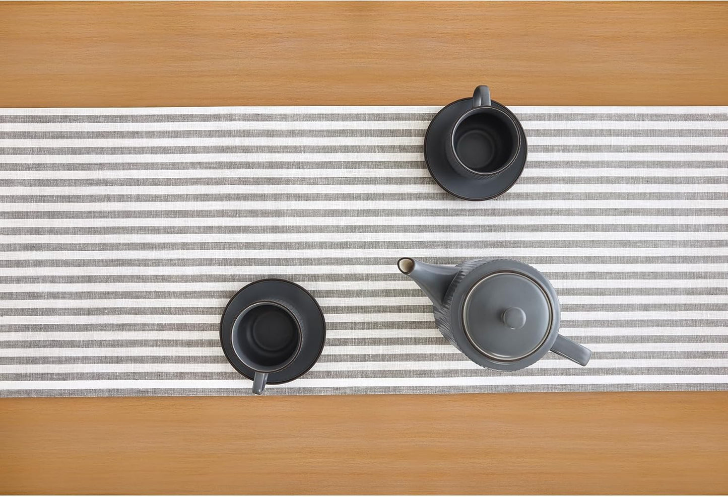 Solino Home Table Runner 90 Inches Long - Amalfi Stripe, 100% Pure Linen Grey and White Table Runner 14 x 90 Inch for Dining, Fall, Autumn