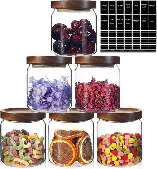 Glass Spice Jars Seasoning Containers Small Glass Jars with Lids Airtight Food Storage Canister for Kitchen Pantry Sugar Tea Coffee Bean Nuts Cookies Herbs Salt (16oz/473ml*6 pack)