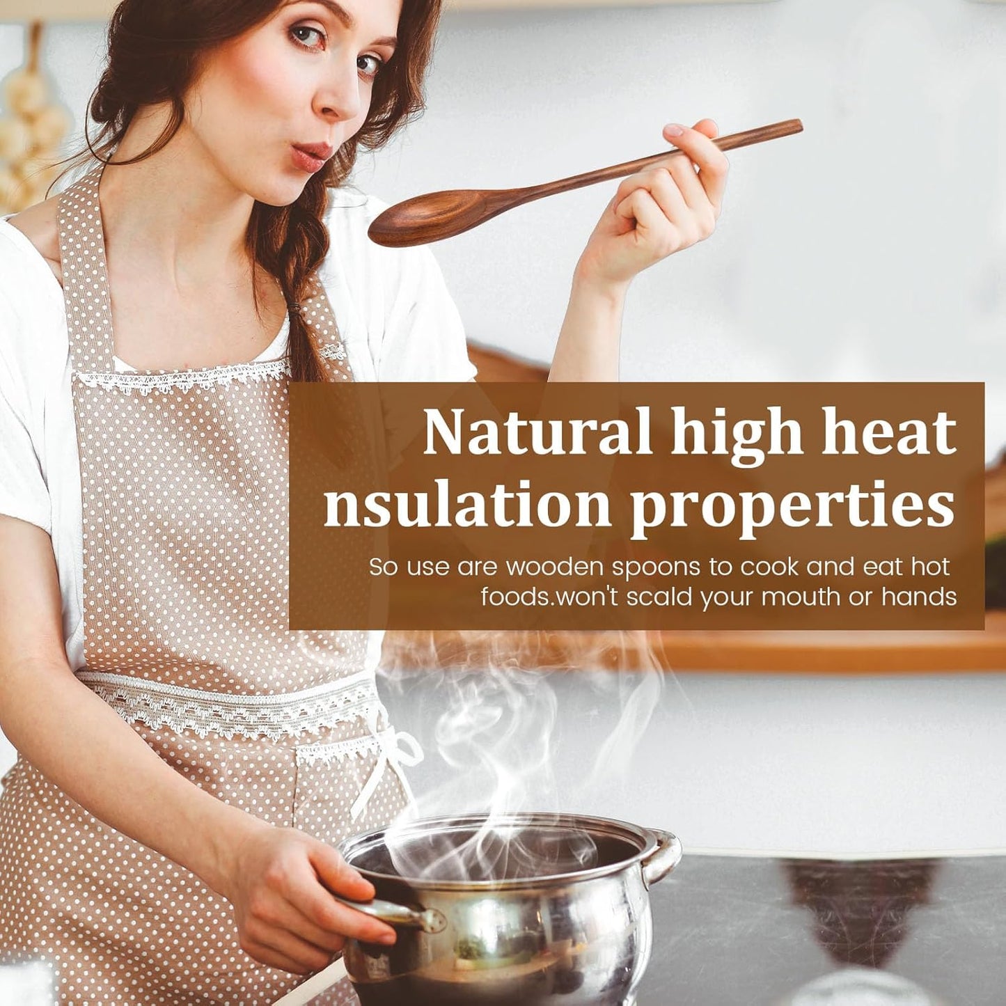 HANSGO 2PCS Large Wooden Cooking Spoons, 12 Inches Wooden Kitchen Utensil for Cooking, Serving, Mixing