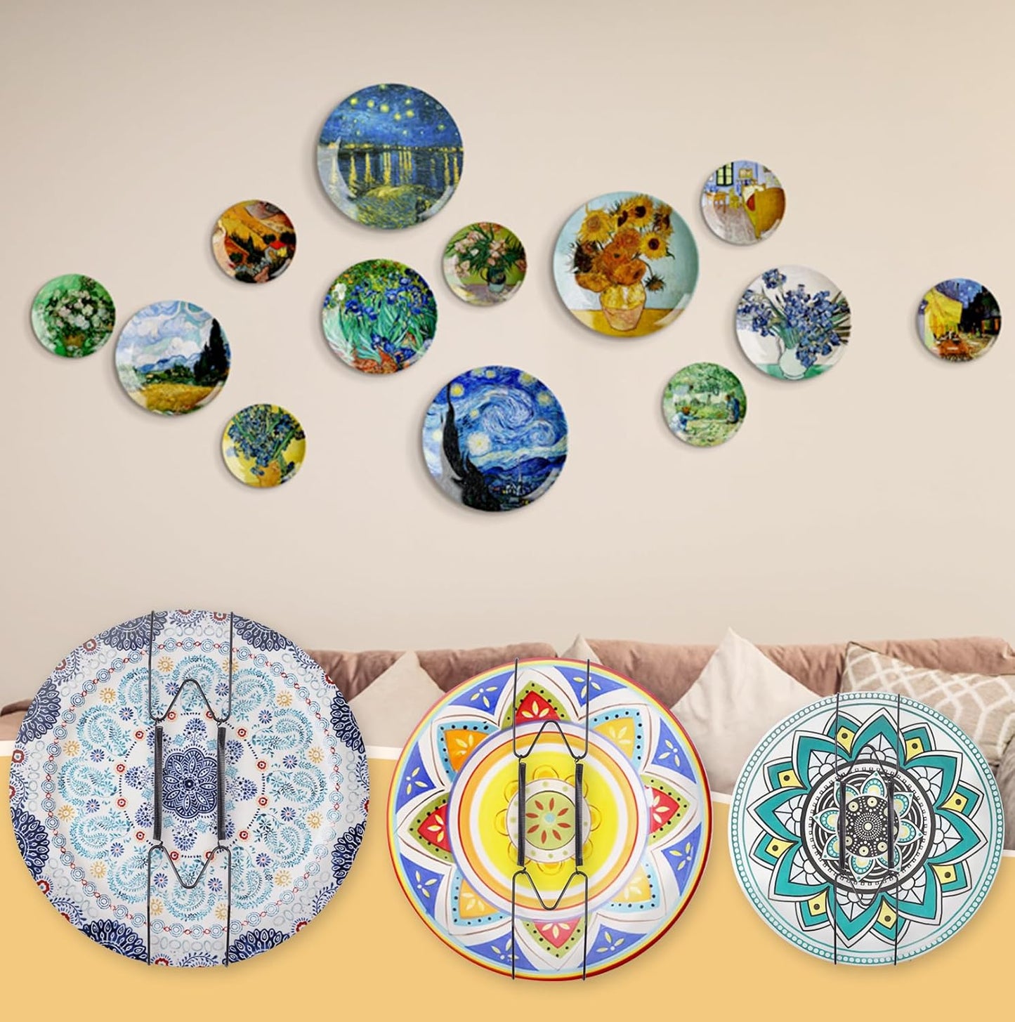 20 Pack 6/8/10/12 Inch Decorative Plate Medium Plate Hangers for The Wall, Invisible Stainless Steel Wall Hangers for Display with Hooks, for Platter/Dish/Picture(Black)