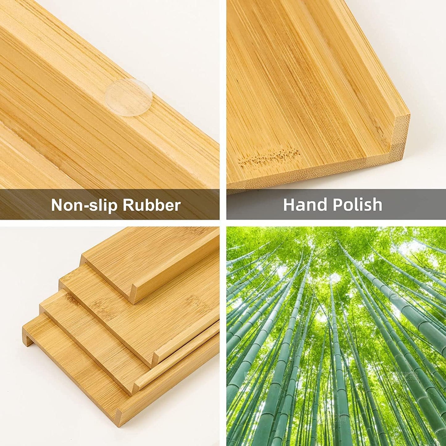 Spice Drawer Organizer with 18 Spice Jars,216 Labels,50 Non-slip Rubber, Bamboo 4 Tier Seasoning Rack Tray Insert for Kitchen Drawers,Cabinets,Countertop,9" Wide x 15.8" Deep