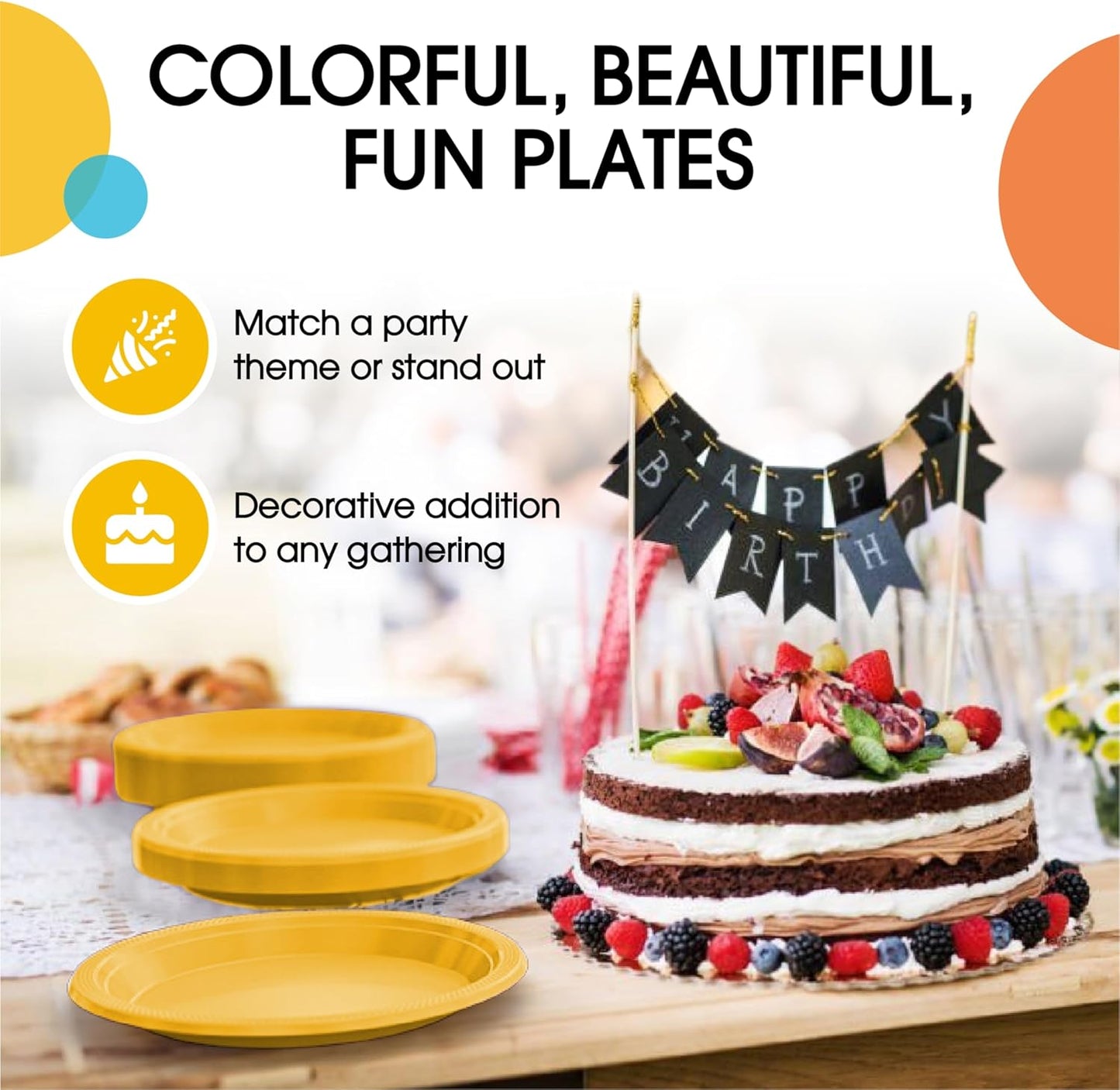 Exquisite Party Solids Yellow Plastic Plates For Party Supplies 10" Yellow Disposable Plates Heavy Duty 50 Pcs Plastic Dinnerware Sets Heavy Duty 350 GSM Disposable Dinnerware Set