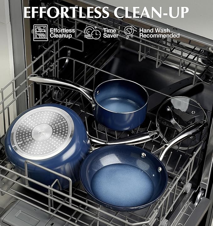 KOCH SYSTEME CS Nonstick Sauce Pan with Lid 1QT & 2QT & 3QT, 6pcs Nonstick Saucepan Set with Cool-Touch Handles, Pot Set with Ceramic Coating, Induction Compatible Sauce Pan, Oven Safe, Gradient Blue