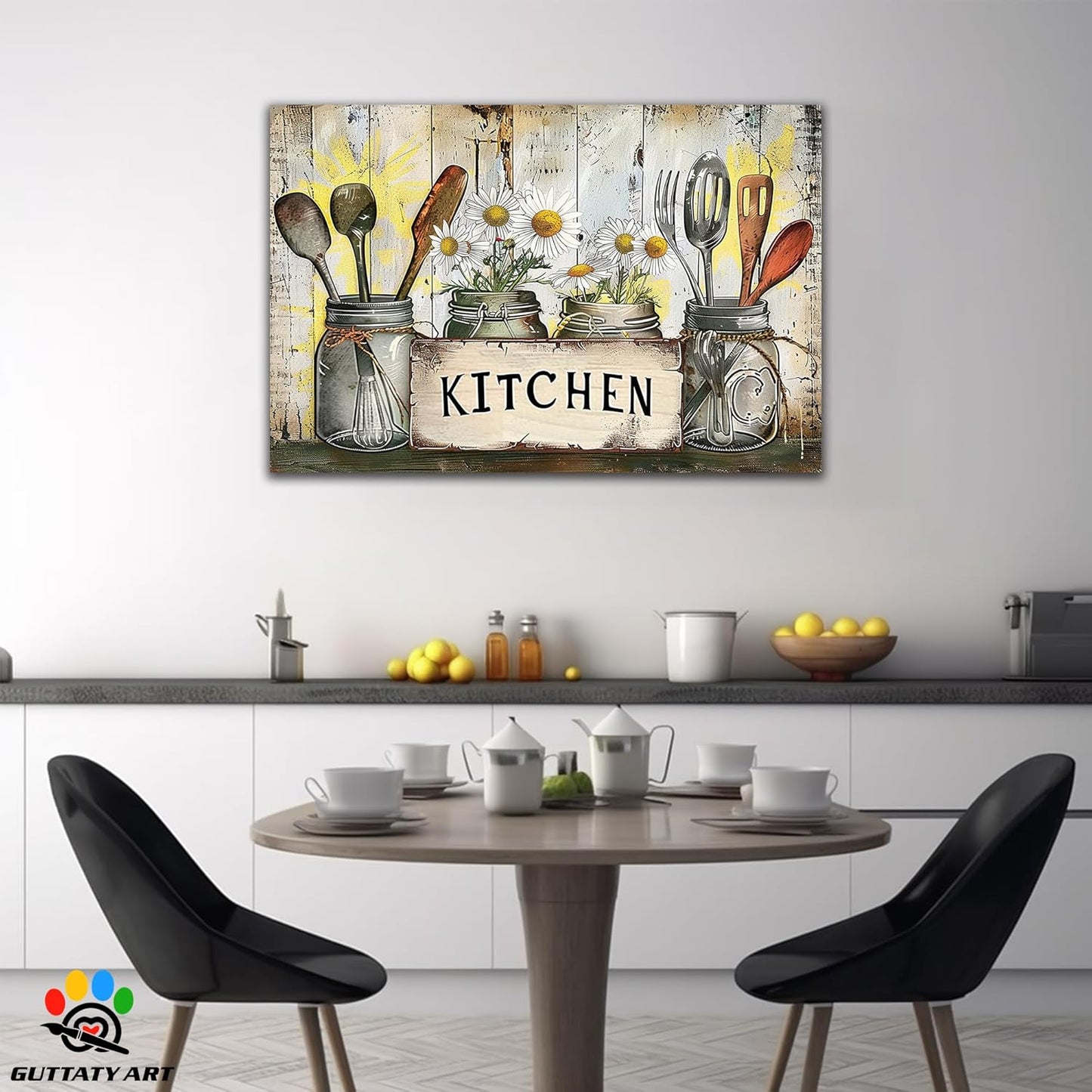 GUTTATY Kitchen Pictures Wall Decor, Farmhouse Wall Art Decor Graffiti Style Kitchen for Dinning Room Restaurant Decor, Mother's Day Gift for Grandma Mom Hanging Artwork 28×40 Inch