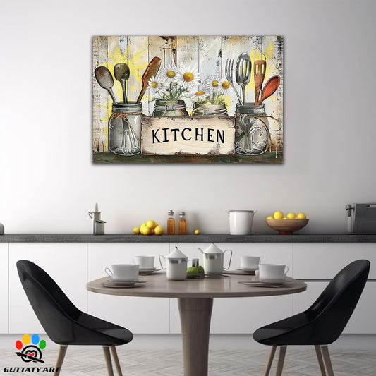 GUTTATY Kitchen Pictures Wall Decor, Farmhouse Wall Art Decor Graffiti Style Kitchen for Dinning Room Restaurant Decor, Mother's Day Gift for Grandma Mom Hanging Artwork 28×40 Inch