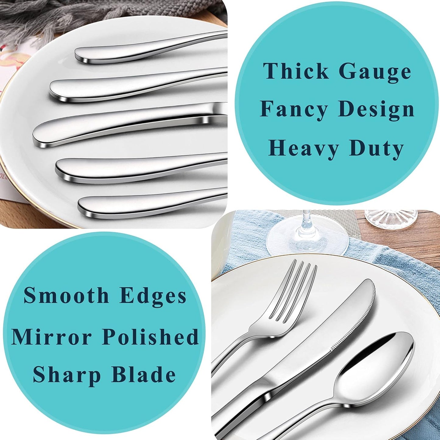 Herogo Heavy Duty Stainless Steel Silverware Set, 40-Piece Heavy Weight Modern Flatware Cutlery Set for 8, Fancy Tableware Eating Utensils for Home Wedding, Dishwasher Safe, Mirror Finished