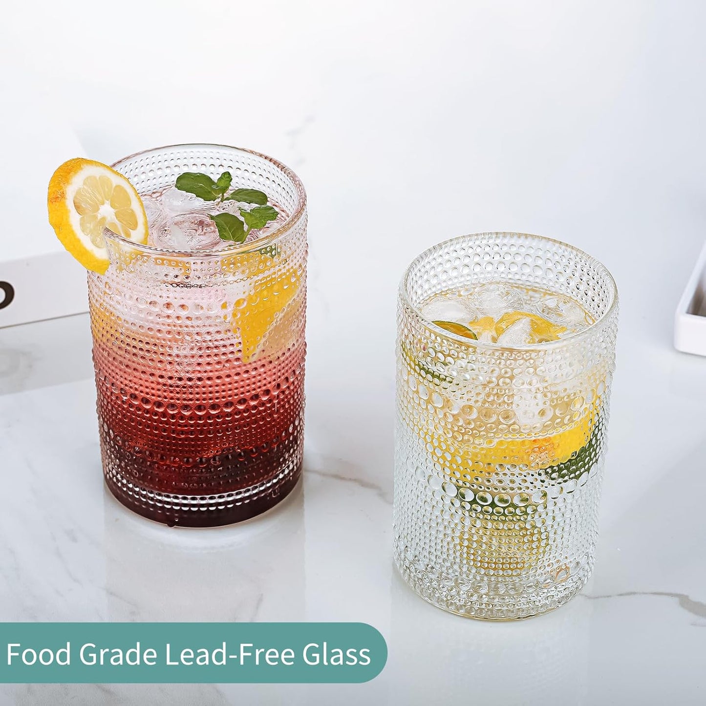 Hobnail Drinking Glasses Set,16 Oz Vintage Embossed Glass Tumbler for Cocktail, Beer, Juice, Water, Whiskey and Kitchen Glassware